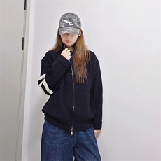 重磅秋冬北极绒开衫毛衣美式复古休闲慵懒风男女立领针织衫外套，男装针织衫/毛衣，电商A486