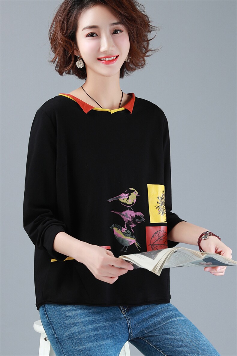 印花套头圆领长袖气质百搭2021年秋季韩版卫衣,女装卫衣/绒衫,深水步