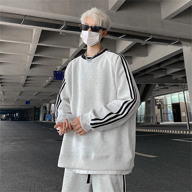 抖音得物高品质重磅全棉二开支持退换360克宽松织带圆领卫衣CM05,男装卫衣,电商A486