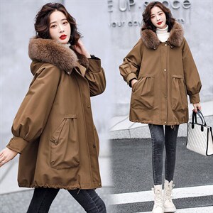 派克服女2021新款冬濑兔毛内胆可脱卸皮草外套中长款,女装派克服,衣之秀