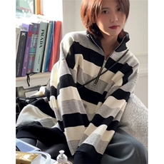复古半拉链条纹卫衣男女春秋薄款宽松长袖上衣外套W8805，女装短外套，星座1116A（原606A-3）