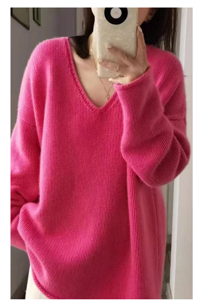 2025年秋季套头长袖V领加厚宽松慵懒风毛衣，女装羊毛衫，锦弘羊绒