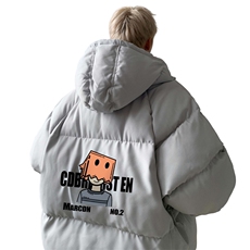 青少年棉服男款冬季2024新款加肥加大面包服美式潮牌卡通印花外套，男装棉衣，电商B371