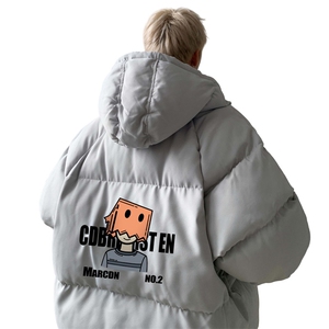 青少年棉服男款冬季2024新款加肥加大面包服美式潮牌卡通印花外套图片