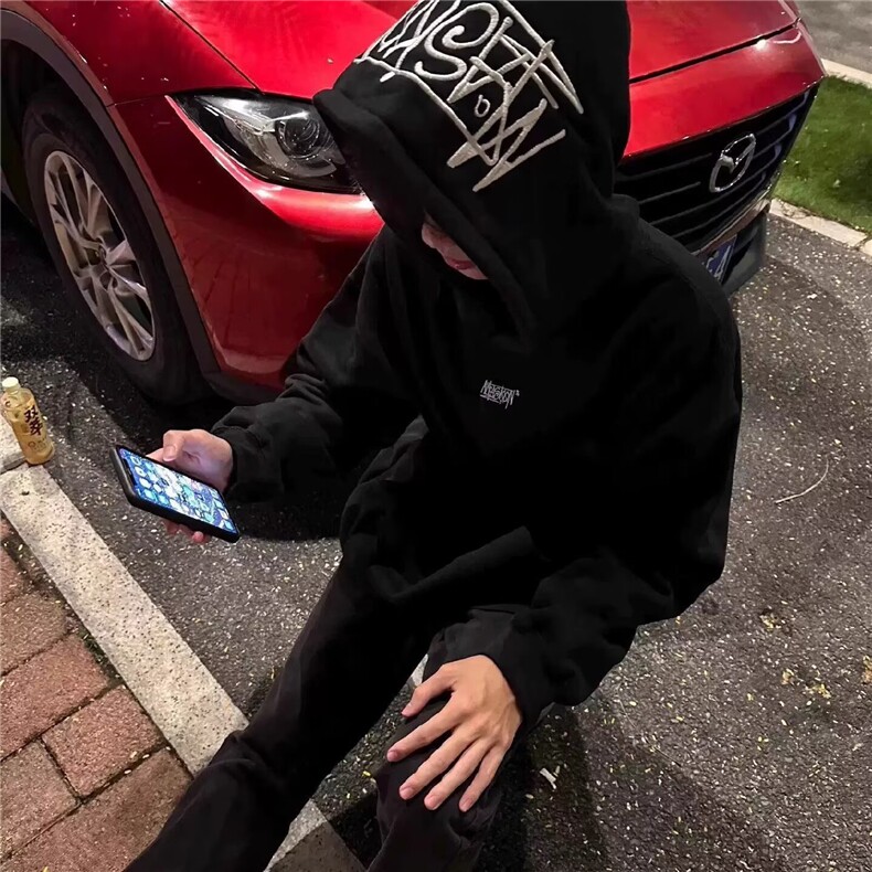 新款卫衣港风宽松简约连帽卫衣开衫男女同款潮流帅气百搭,男装卫衣,四季星座505
