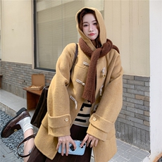 奶黄色学院风牛角扣双面呢羊毛大衣女2025新款韩系小个子爆款外套，女装毛呢外套，2C209