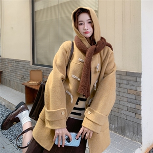 奶黄色学院风牛角扣双面呢羊毛大衣女2025新款韩系小个子爆款外套图片
