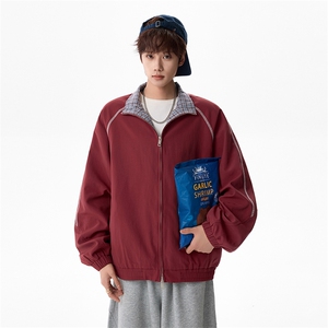 春季美式复古格子拼接夹克运动棒球服外套男 C61315-TP5599图片