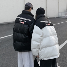 港风街景冬款时尚字母印花情侣PU皮棉服A247-MY6405特批95控158，男装棉衣，电商A247