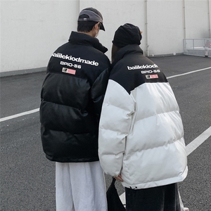 港风街景冬款时尚字母印花情侣PU皮棉服A247-MY6405特批95控158图片