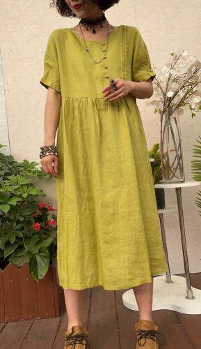 亚麻连衣裙，女装连衣裙，衣九八依