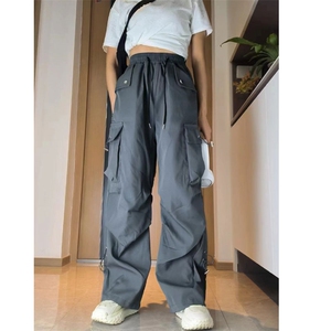 港风春夏款男女工装裤大口袋中性风抽绳束脚长裤A07 P45图片