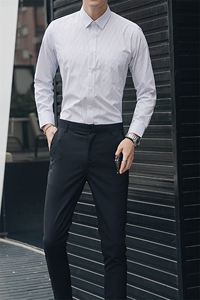 S-7XL男装衬衫长袖商务条纹衬衣男免烫男寸衫加肥加大码1560款图片