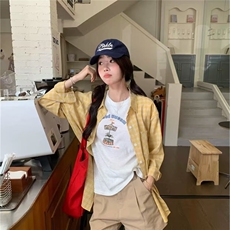 小众格子衬衫男女美式复古多巴胺少年感衬衣夏季情侣度假防晒外套，男装防晒衣，星座1210-1