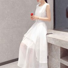 圆领无袖背心夏季显瘦高腰不规则大摆裙2024年夏季中长款，女装连衣裙，火爆靓佳人