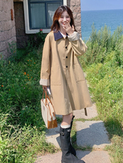 POLO领宽松型宽松风衣中长款纯色春秋英伦风短款百搭气质小个子，女装风衣，蝶眷