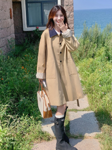 POLO领宽松型宽松风衣中长款纯色春秋英伦风短款百搭气质小个子图片