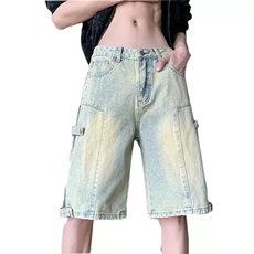 日系复古水洗做旧牛仔短裤男女夏季宽松直筒阔腿五分裤DA6668-P32，男装牛仔裤，星座208-5