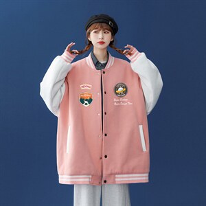 中性风 2023秋季新品卡通印花百搭休闲夹克情侣棒球服G87 P65控78图片