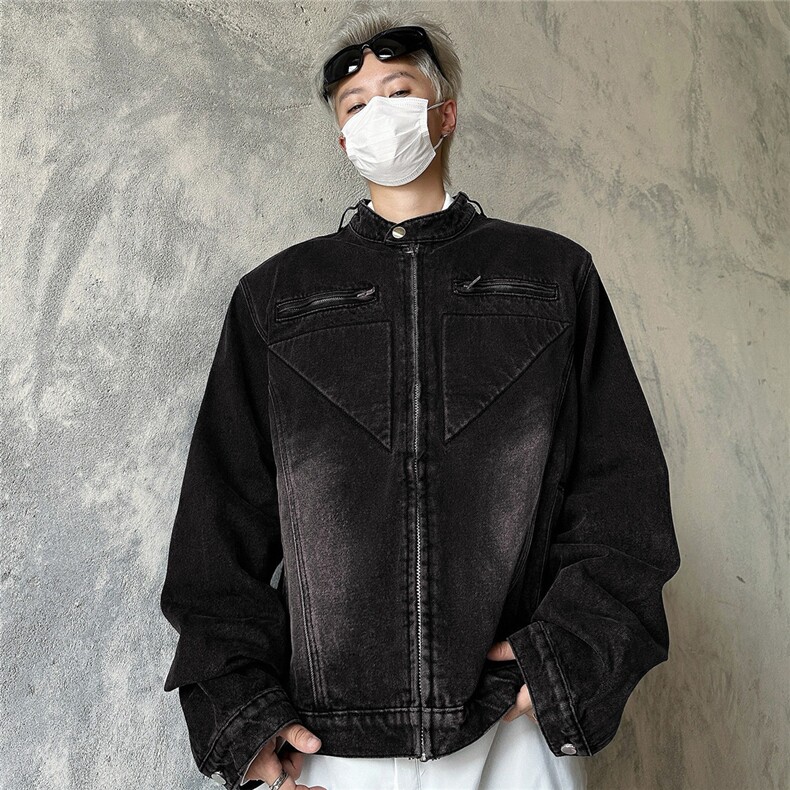 2025秋新款垫肩牛仔外套男做旧复古水洗短款夹克JK8642，男装工装外套，星座1108