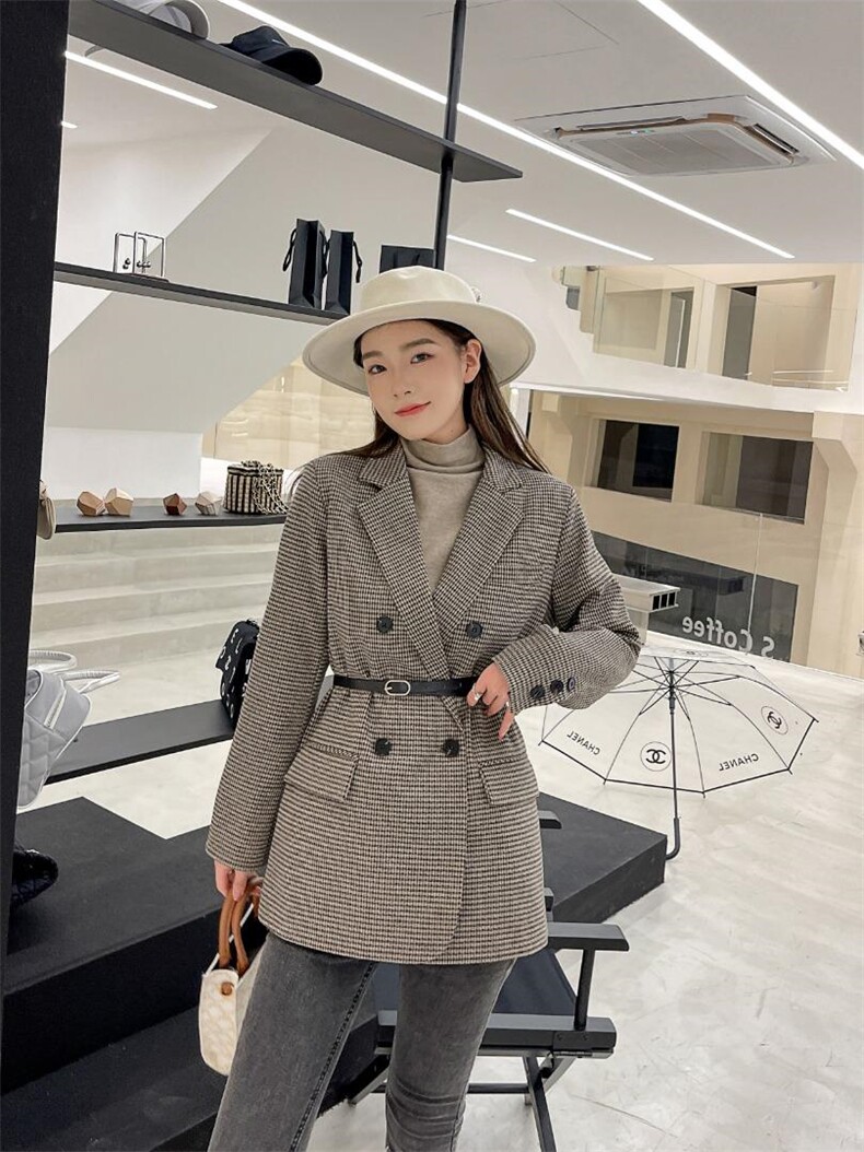 千鸟格西装外套腰带，女装西装，Balance Studio