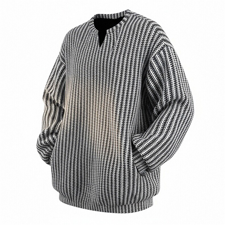 美式高街千鸟格子长袖T恤男女亨利V领英伦雅痞休闲宽松长袖打底衫，男装T恤，电商A443