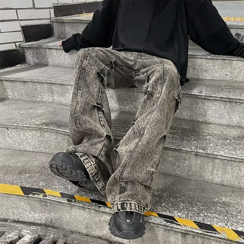 美式高街牛仔裤男韩版潮流个性帅2024冬季新款ins长裤RK1235-P51,男装牛仔裤,星座412-3