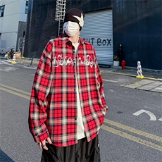 格子衬衫男韩版潮流字母高街2023春夏季新款ins宽松衬衣CY101-P37，男装衬衫，星座412-3