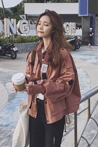 橘色工装短外套女秋季2025新款春装设计感小众ins潮原宿港风上衣图片