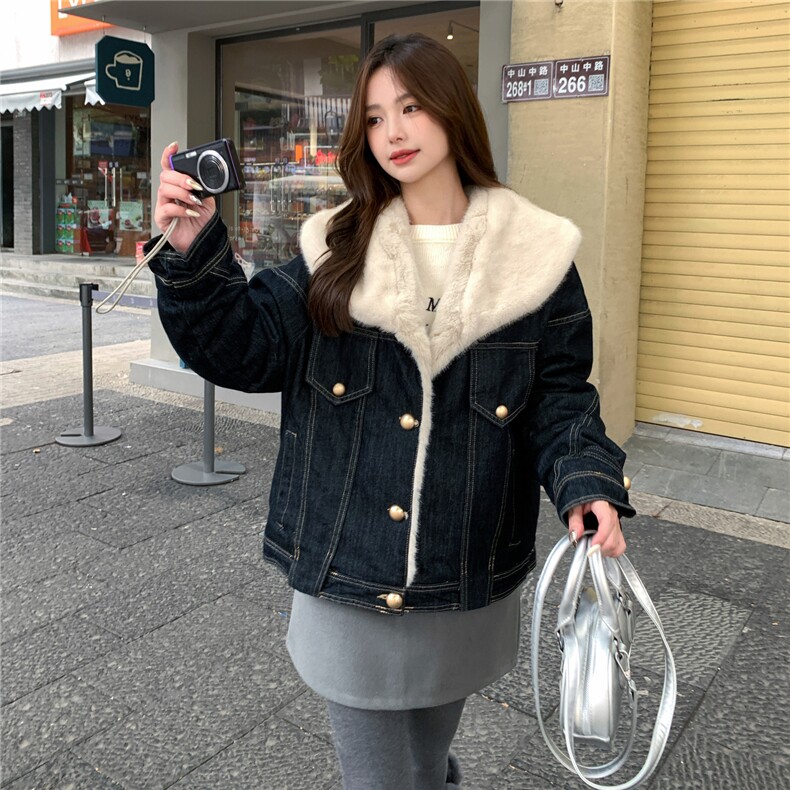 韩版羊羔毛短外套女2025冬季新款时尚加厚保暖毛茸茸派克服棉服,女装棉衣/棉服,2C057