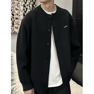 【005】灰色排扣圆领针织开衫男生长袖毛衣外套A079-M811-P52图片