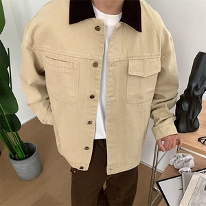 日系复古翻领底特律工装夹克外套男女春季重磅撞色拼接棒球服外套图片