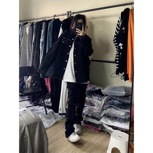 【有货】cleanfit黑色毛边牛仔外套男春秋美式高街夹克CT01LL-P65图片