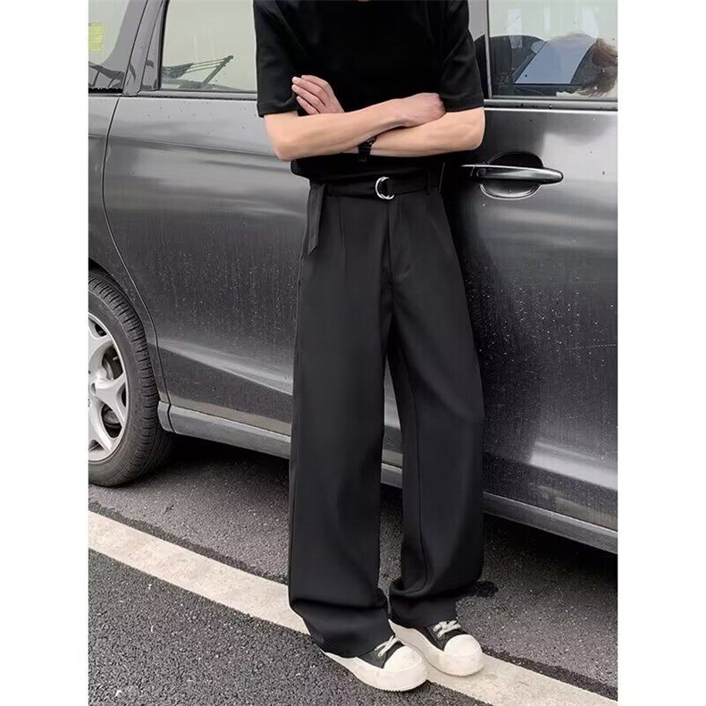 黑色垂感西裤男美式潮牌宽松高级感百搭阔腿休闲长裤X323-P45，男装休闲裤，星座1109-3
