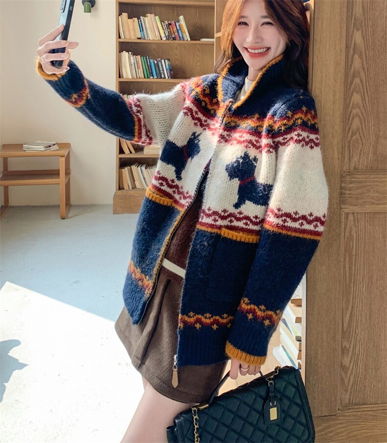 加厚针织开衫女秋冬小个子费尔岛毛呢外套,女装毛呢外套,浙宝290（原306）