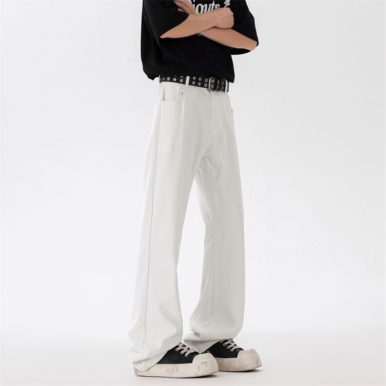 美式白色牛仔裤男潮牌宽松百搭弯刀微喇裤XZ201-KZ30P45,男装牛仔裤,星座201