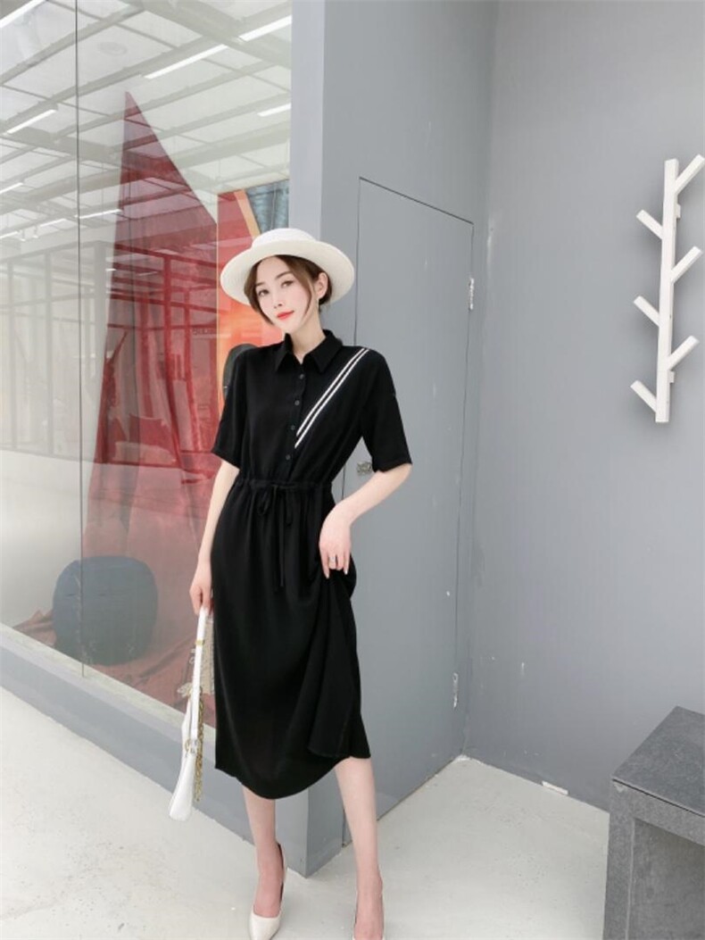 【现货】夏季新款纯色休闲收腰显瘦连衣裙，女装连衣裙，名怡