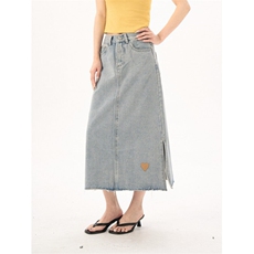 现货5927-P42牛仔开叉半身裙女森系文艺风复古百搭高腰a字裙，女装半身裙，电商A306A