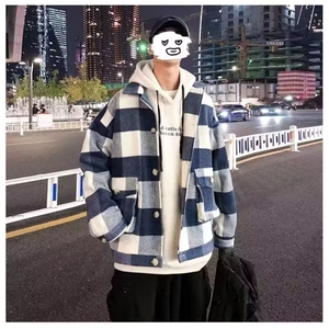 1506A/G4000/P61慵懒风潮流百搭宽松格子毛呢夹克春秋季盐系外套1,格子毛呢大衣的搭配什么鞋子图片