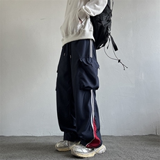 2024新款美式高街复古条纹休闲裤宽松直筒运动裤男现货K8157-P35，男装休闲裤，星座512-3