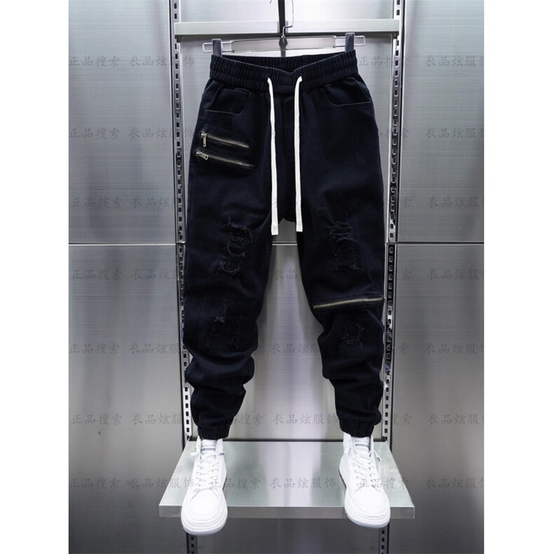 1506-1/KT11341/P53潮流男士黑灰色牛仔裤弹力拼接束脚休闲裤百搭,男装牛仔裤,星座1506-1