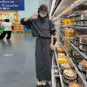 慵懒风休闲运动风套装女2025春秋季新款显瘦夹克工装半身裙两件套图片
