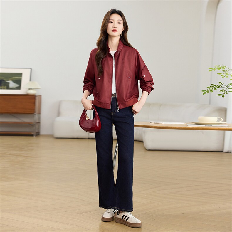 红牛仔短外套女2025春季新款小个子洋气高级感工装时尚夹克,女装短外套,素月