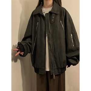1扎染做旧面料双拉链大口袋情侣大码M-5XL夹克女JK77867P90控148图片
