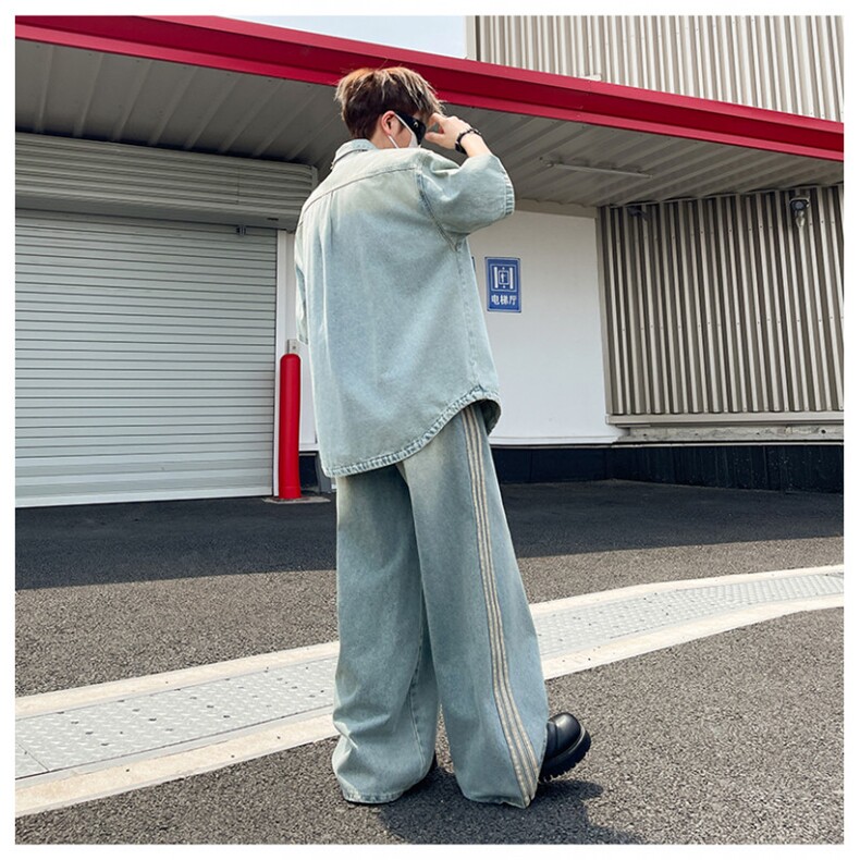 韩系小众短袖牛仔衬衫套装男夏季宽松休闲潮牌衬衣外套TZ019-P105,男装T恤,星座308B-2