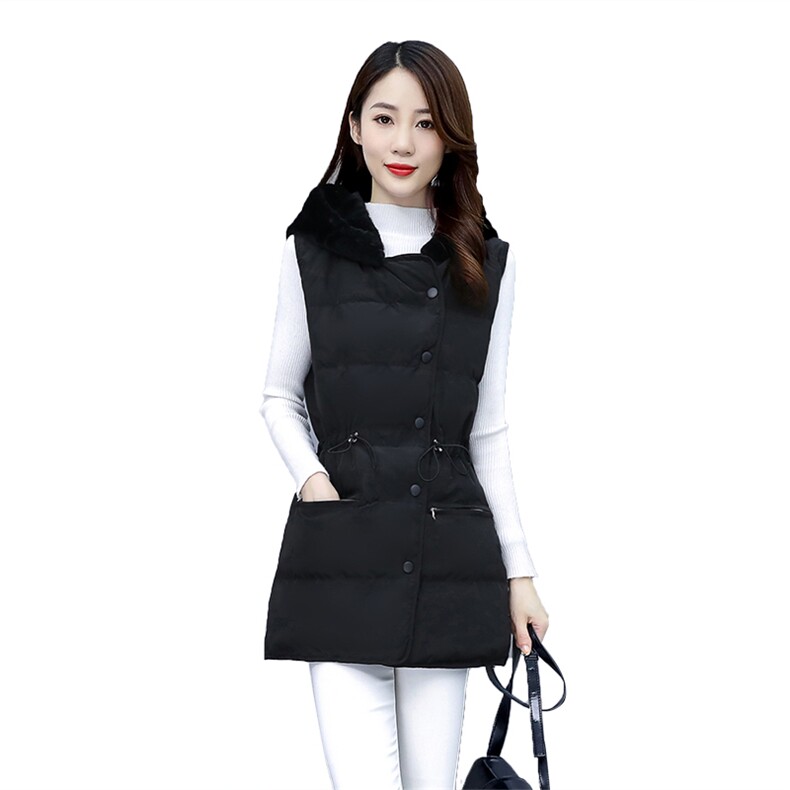 时尚保暖女士连帽棉马甲修身显瘦冬季外套,女装棉衣/棉服,天丽