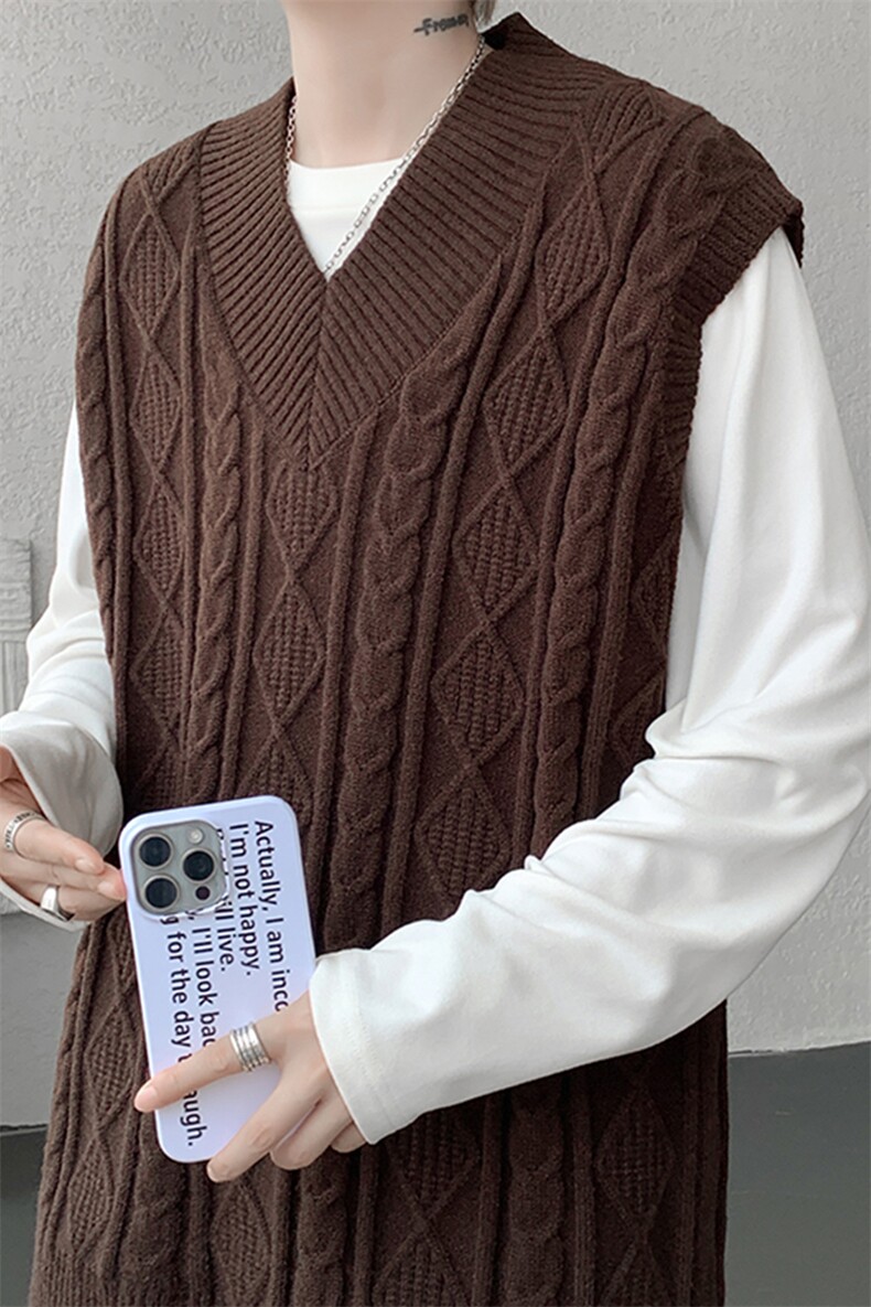 韩系叠穿复古麻花针织衫马甲男学院风早秋穿搭上衣服背心9097P58,男装背心/马甲,电商B312