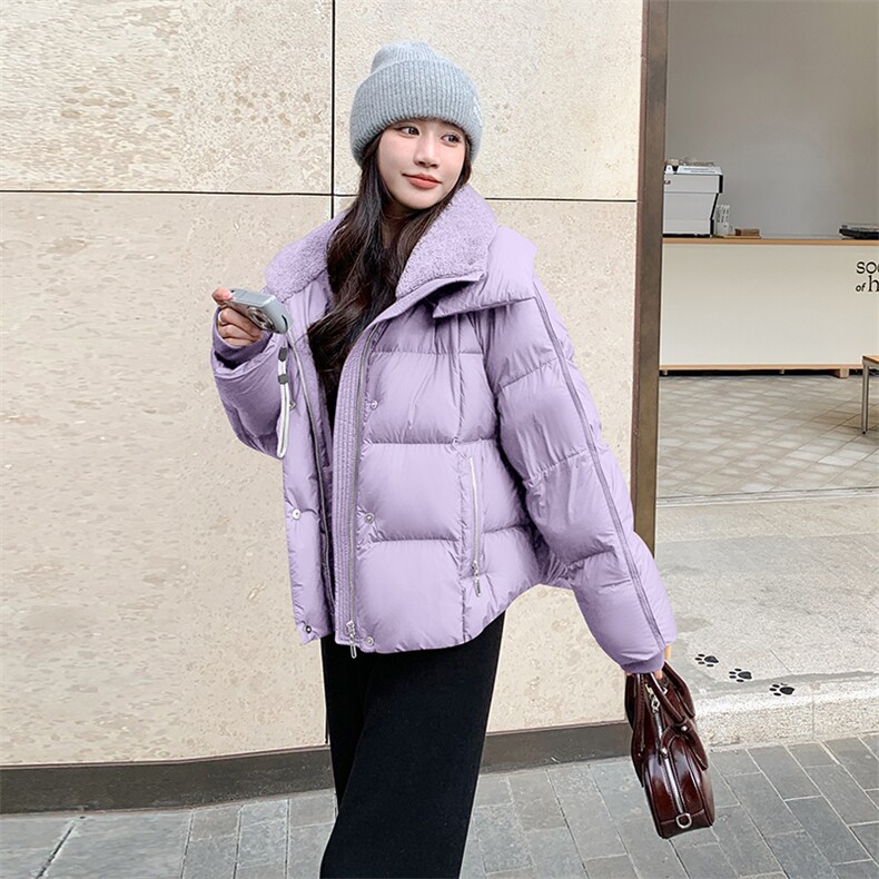 泡芙粉紫色羽绒服外套女入冬2025新款设计感显瘦保暖白鸭绒面包服,女装羽绒服,2C216