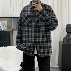 春季新款格子衬衫男士港风日系复古宽松韩版潮流长袖衬衣外套，男装衬衫，星座1210-1