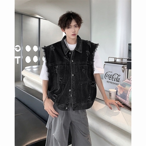 高品质夏款男牛仔马甲破洞流苏夹克无袖坎肩外套MJ8942 P60图片